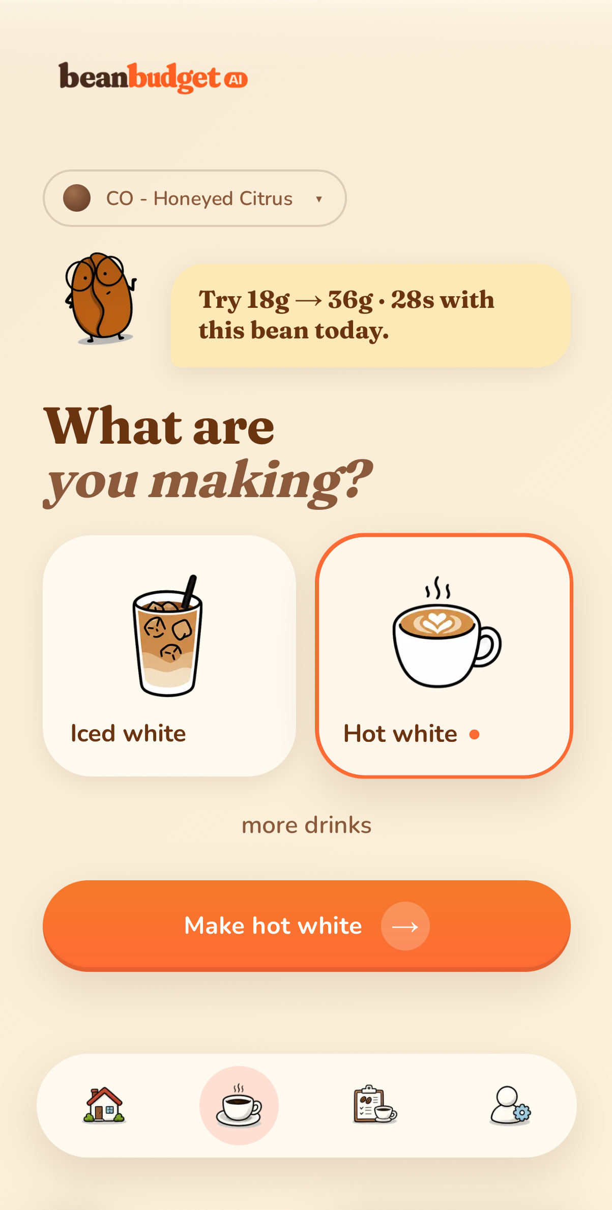 Choose Your Drink screen